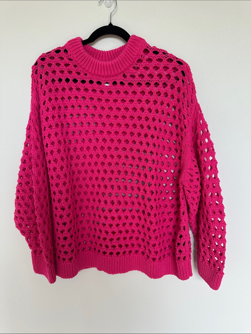 H&M Hot Pink Open-Knit Crewneck Sweater